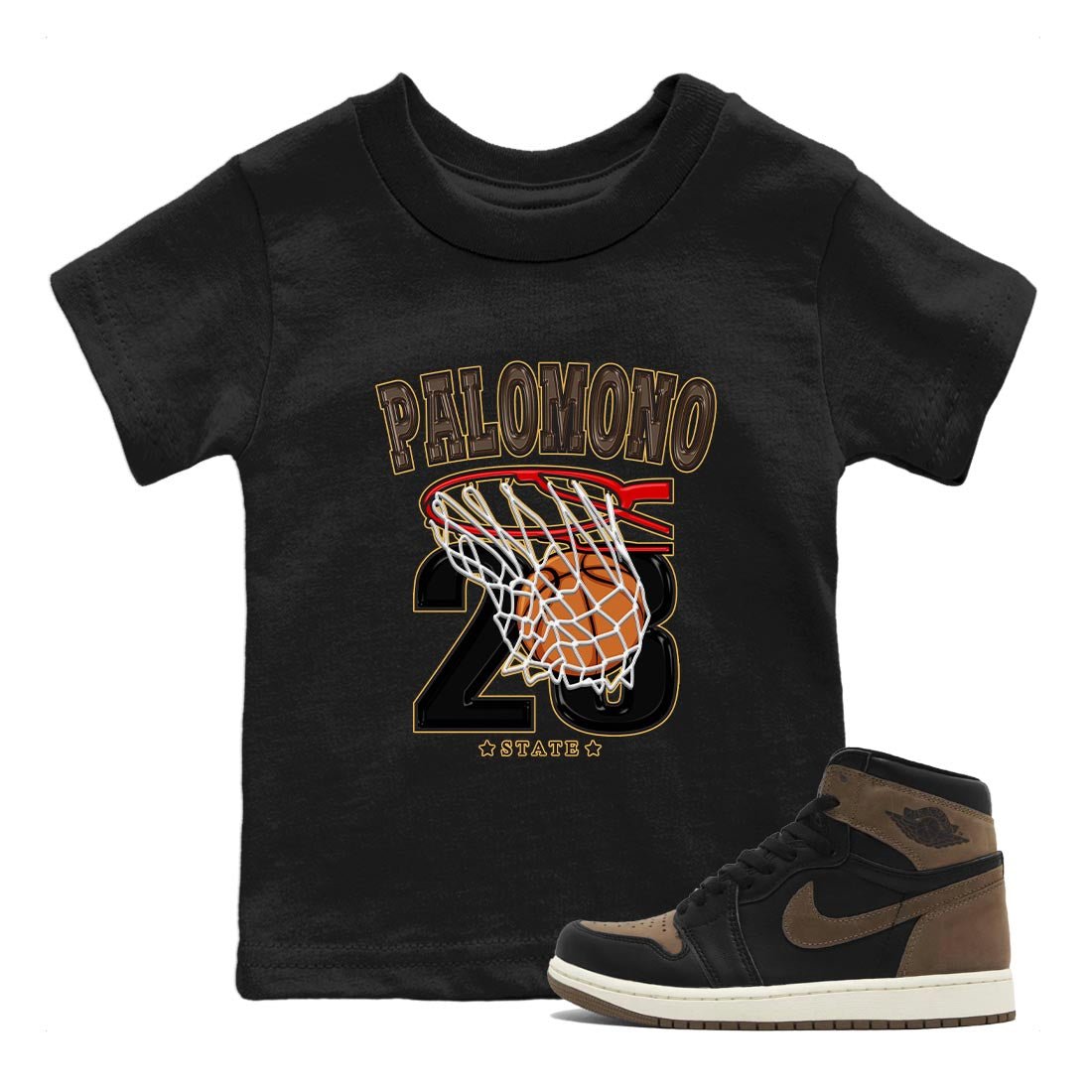 Air Jordan 1 Palomino shirt to match jordans Basketball sneaker tees Crew Neck Jordan 1 Retro High OG Palomino SNRT Sneaker Release Tees Baby Toddler Black 1 T-Shirt