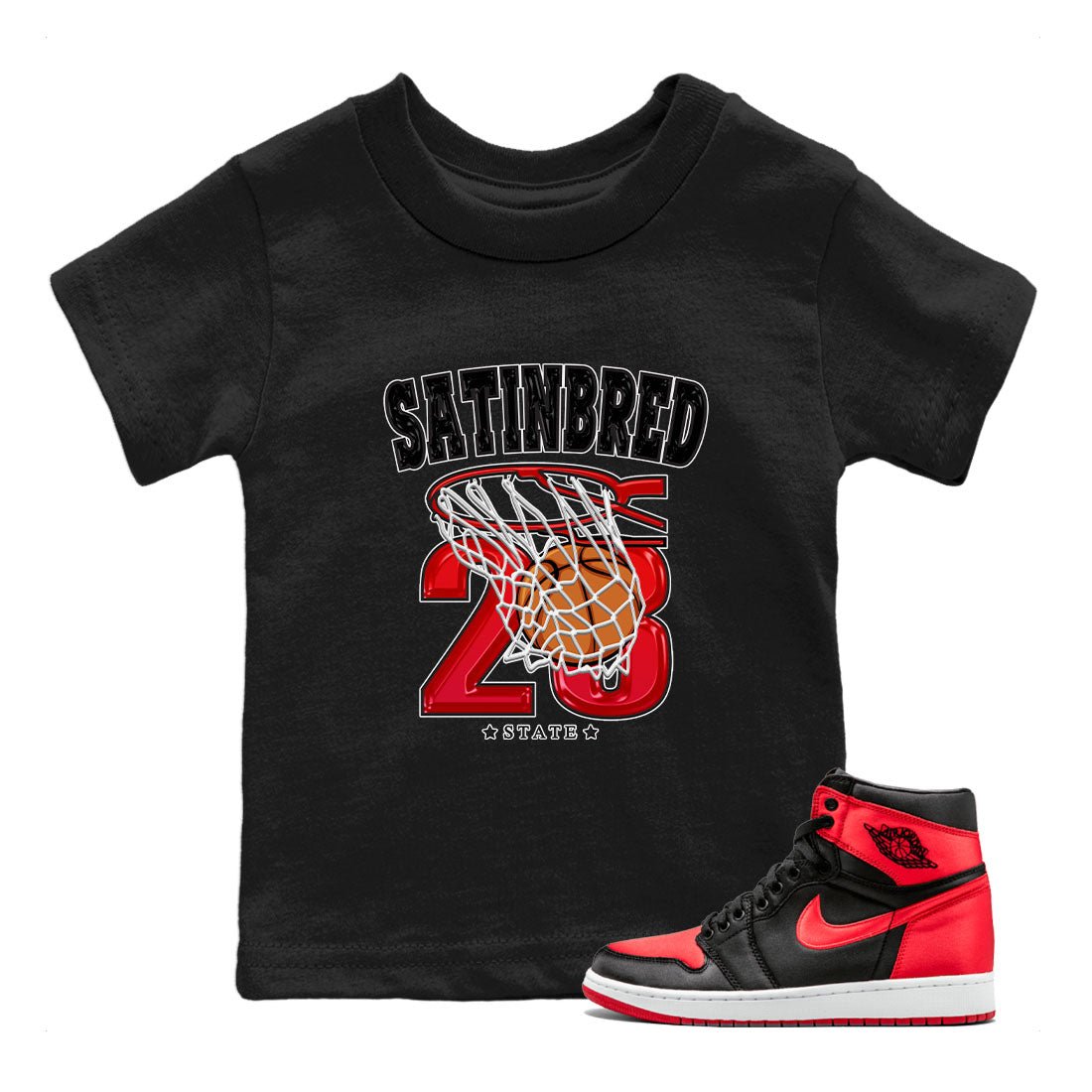 Air Jordan 1 Satin Bred shirt to match jordans Basketball sneaker tees AJ1 Retro Satin Bred SNRT Sneaker Tees Sneaker Matching Clothing Brand Baby Toddler Black 1 T-Shirt