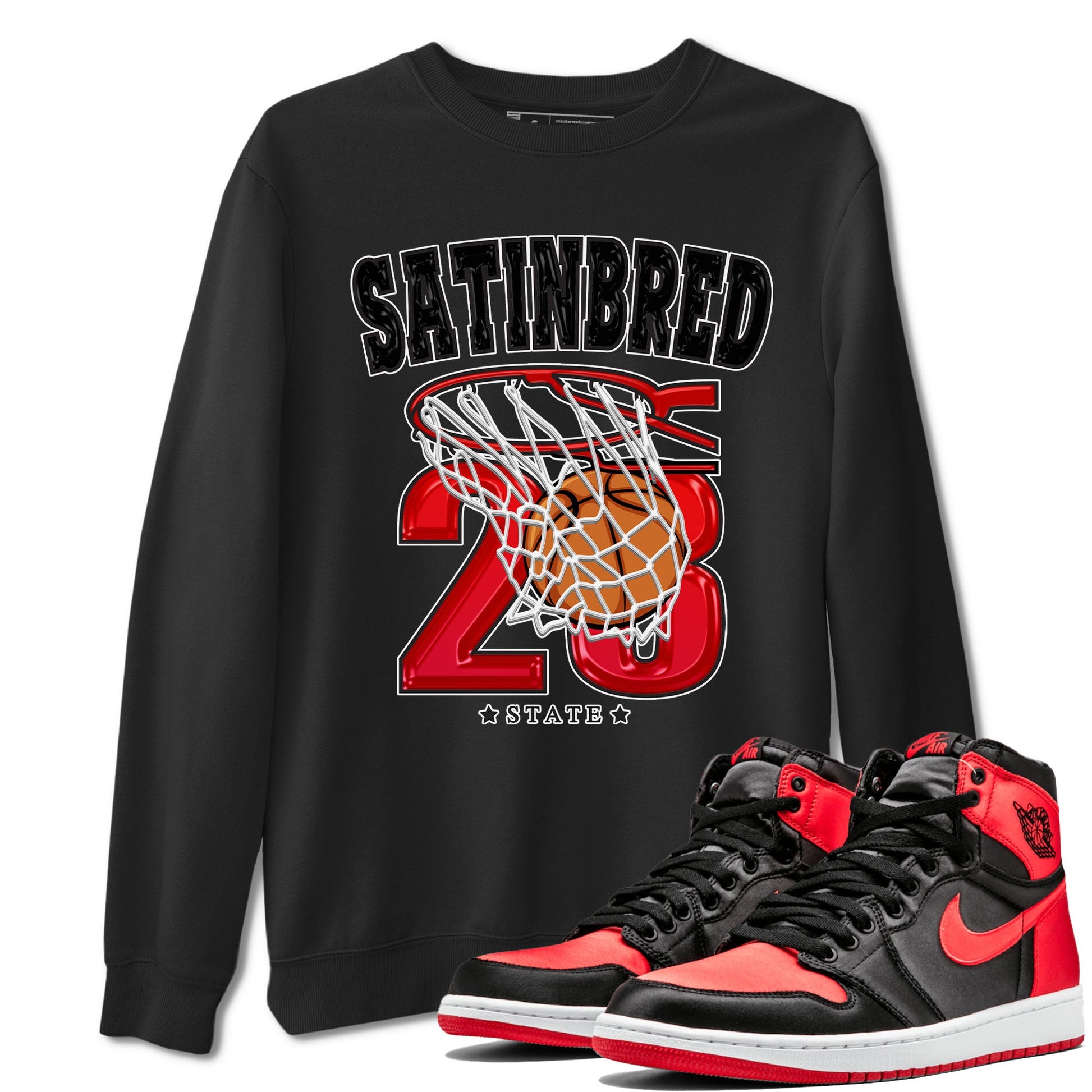 Air Jordan 1 Satin Bred shirt to match jordans Basketball sneaker tees AJ1 Retro Satin Bred SNRT Sneaker Tees Sneaker Matching Clothing Brand Unisex Sneaker Tee Black 1 T-Shirt