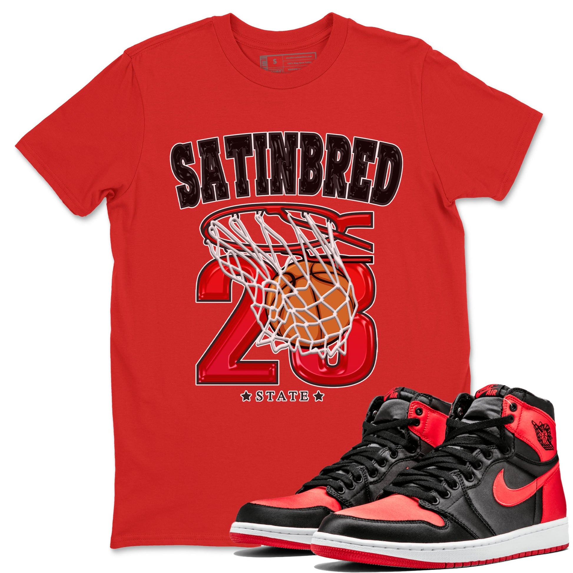 Air Jordan 1 Satin Bred shirt to match jordans Basketball sneaker tees AJ1 Retro Satin Bred SNRT Sneaker Tees Sneaker Matching Clothing Brand Unisex Sneaker Tee Red 1 T-Shirt