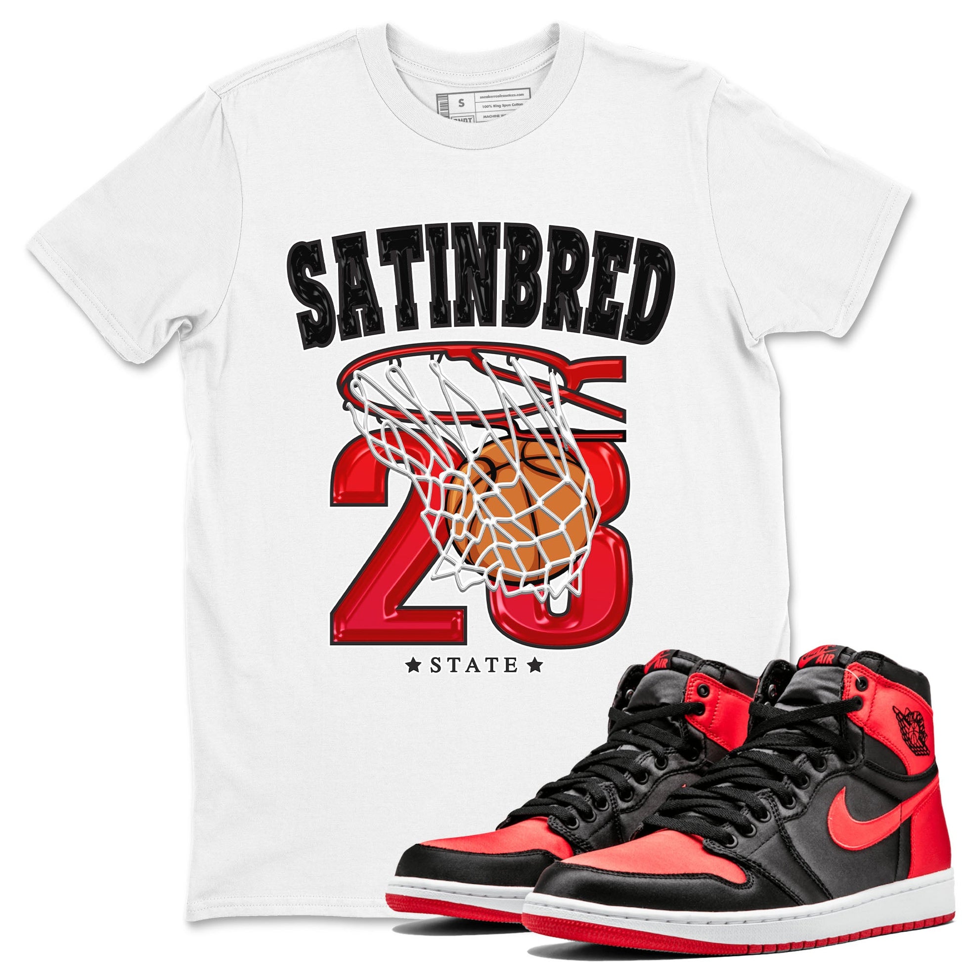 Air Jordan 1 Satin Bred shirt to match jordans Basketball sneaker tees AJ1 Retro Satin Bred SNRT Sneaker Tees Sneaker Matching Clothing Brand Unisex Sneaker Tee White 1 T-Shirt