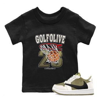 Jordan 1 Low X Travis Scott Golf Olive shirt to match jordans Basketball sneaker release tees Air Jordan 1 Travis Scott Golf Olive SNRT Sneaker Tees Baby Toddler Black 1 T-Shirt