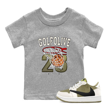 Jordan 1 Low X Travis Scott Golf Olive shirt to match jordans Basketball sneaker release tees Air Jordan 1 Travis Scott Golf Olive SNRT Sneaker Tees Baby Toddler Heather Grey 1 T-Shirt