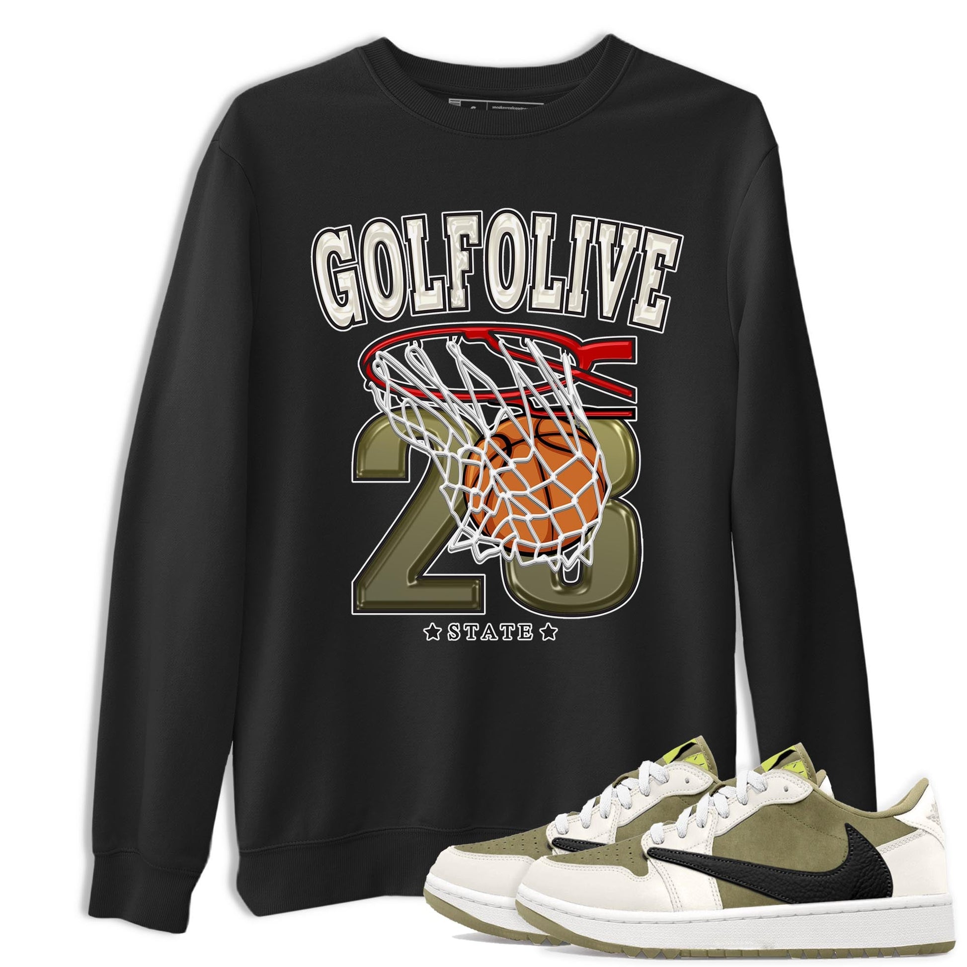 Jordan 1 Low X Travis Scott Golf Olive shirt to match jordans Basketball sneaker release tees Air Jordan 1 Travis Scott Golf Olive SNRT Sneaker Tees Unisex Streetwear Clothing Black 1 T-Shirt