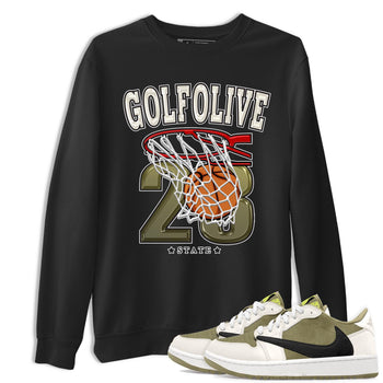 Jordan 1 Low X Travis Scott Golf Olive shirt to match jordans Basketball sneaker release tees Air Jordan 1 Travis Scott Golf Olive SNRT Sneaker Tees Unisex Streetwear Clothing Black 1 T-Shirt
