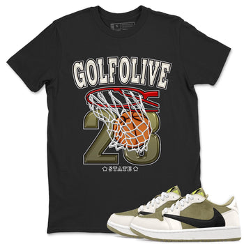 Jordan 1 Low X Travis Scott Golf Olive shirt to match jordans Basketball sneaker release tees Air Jordan 1 Travis Scott Golf Olive SNRT Sneaker Tees Unisex Streetwear Clothing Black 1 T-Shirt