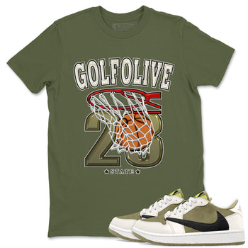 Jordan 1 Low X Travis Scott Golf Olive shirt to match jordans Basketball sneaker release tees Air Jordan 1 Travis Scott Golf Olive SNRT Sneaker Tees Unisex Streetwear Clothing Military Green 1 T-Shirt
