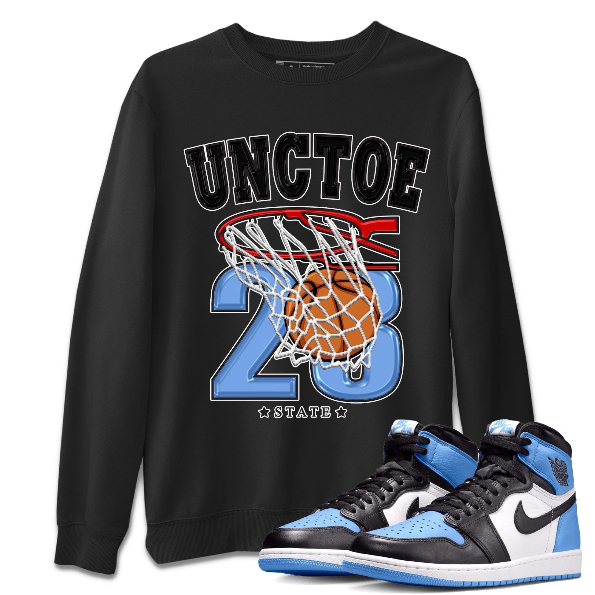 Air Jordan 1 Retro High OG University Blue shirt to match jordans Basketball sneaker tees Air Jordan 1 UNC Toe SNRT Sneaker Release Tees Unisex Black 1 T-Shirt