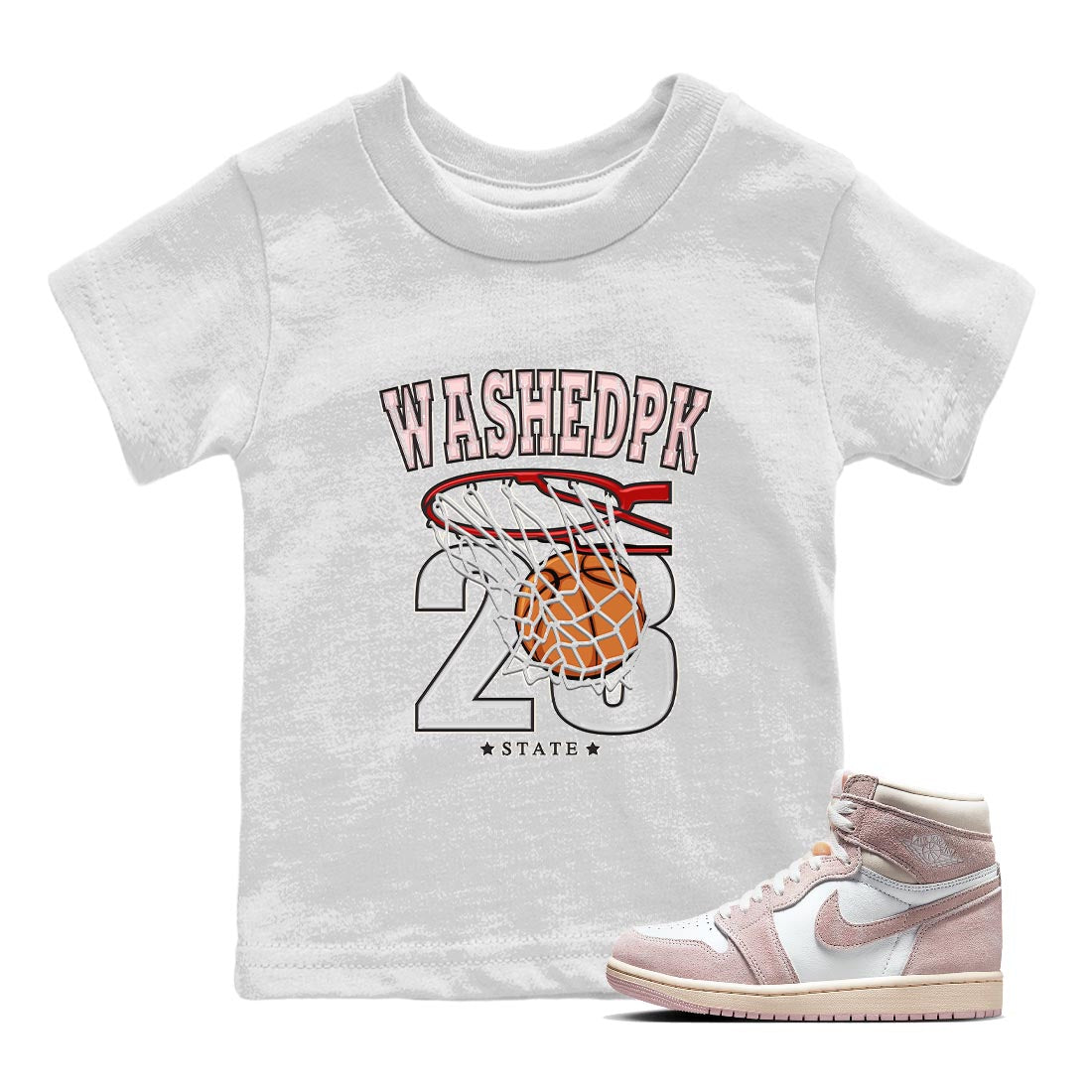 Air Jordan 1 Washed Pink Sneaker Match Tees Basketball Sneaker Tees AJ1 Washed Pink Sneaker Release Tees Kids Shirts White 1