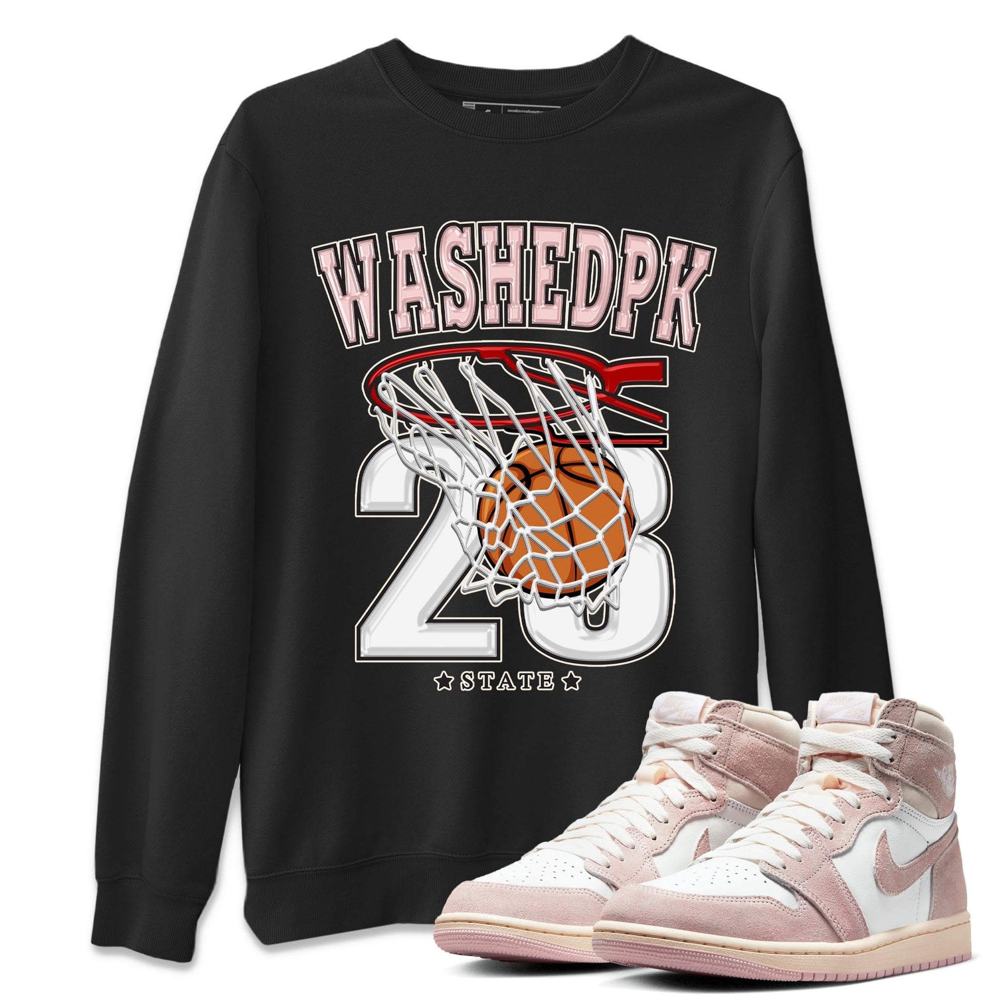 Air Jordan 1 Washed Pink Sneaker Match Tees Basketball Sneaker Tees AJ1 Washed Pink Sneaker Release Tees Unisex Shirts Black 1