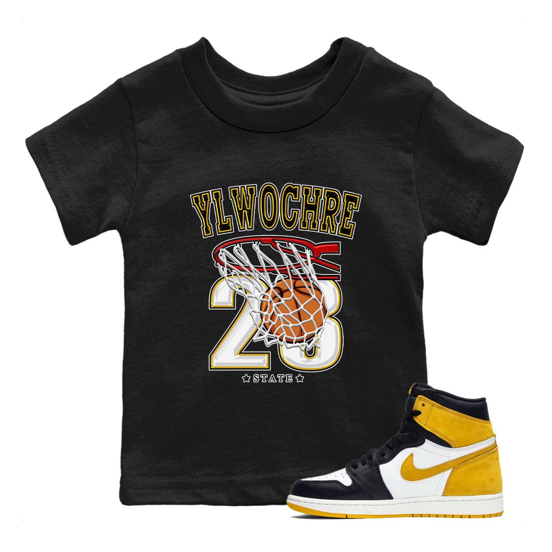 1s Yellow Ochre shirt to match jordans Basketball sneaker tees Air Jordan 1 High OG Yellow Ochre SNRT sneaker release tees baby toddler Black 1 cotton Shirt