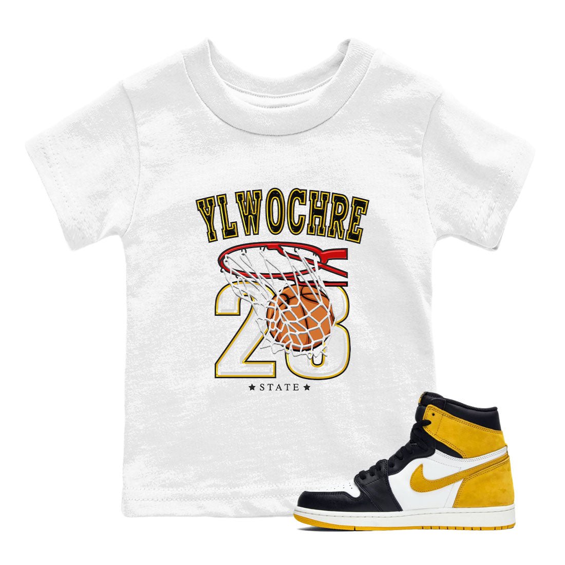 1s Yellow Ochre shirt to match jordans Basketball sneaker tees Air Jordan 1 High OG Yellow Ochre SNRT sneaker release tees baby toddler White 1 cotton Shirt