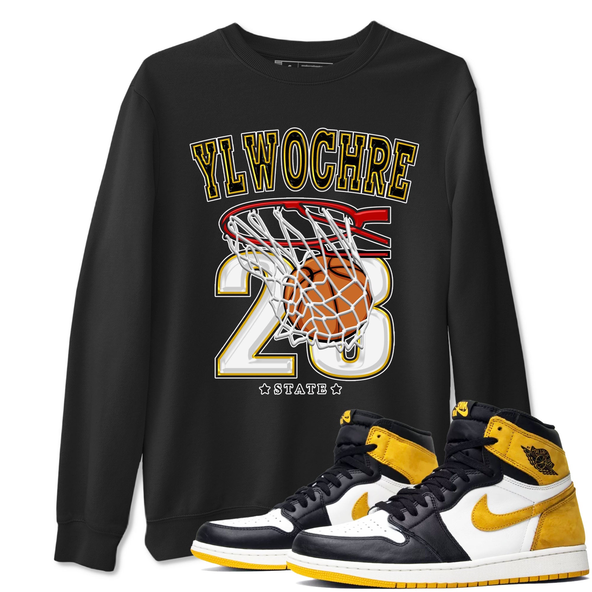1s Yellow Ochre shirt to match jordans Basketball sneaker tees Air Jordan 1 High OG Yellow Ochre SNRT Sneaker Release Tees unisex cotton Black 1 crew neck shirt