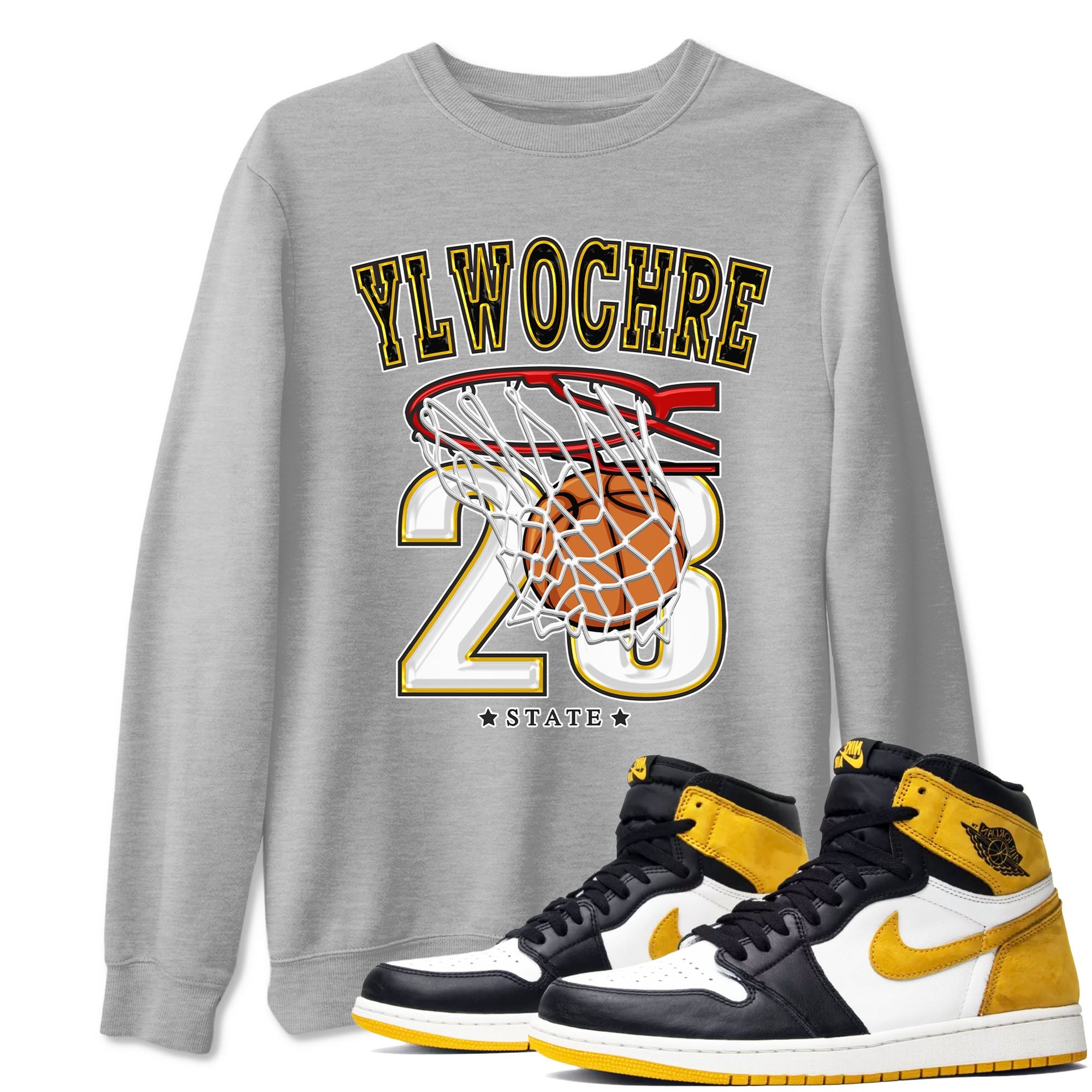 1s Yellow Ochre shirt to match jordans Basketball sneaker tees Air Jordan 1 High OG Yellow Ochre SNRT Sneaker Release Tees unisex cotton Heather Grey 1 crew neck shirt