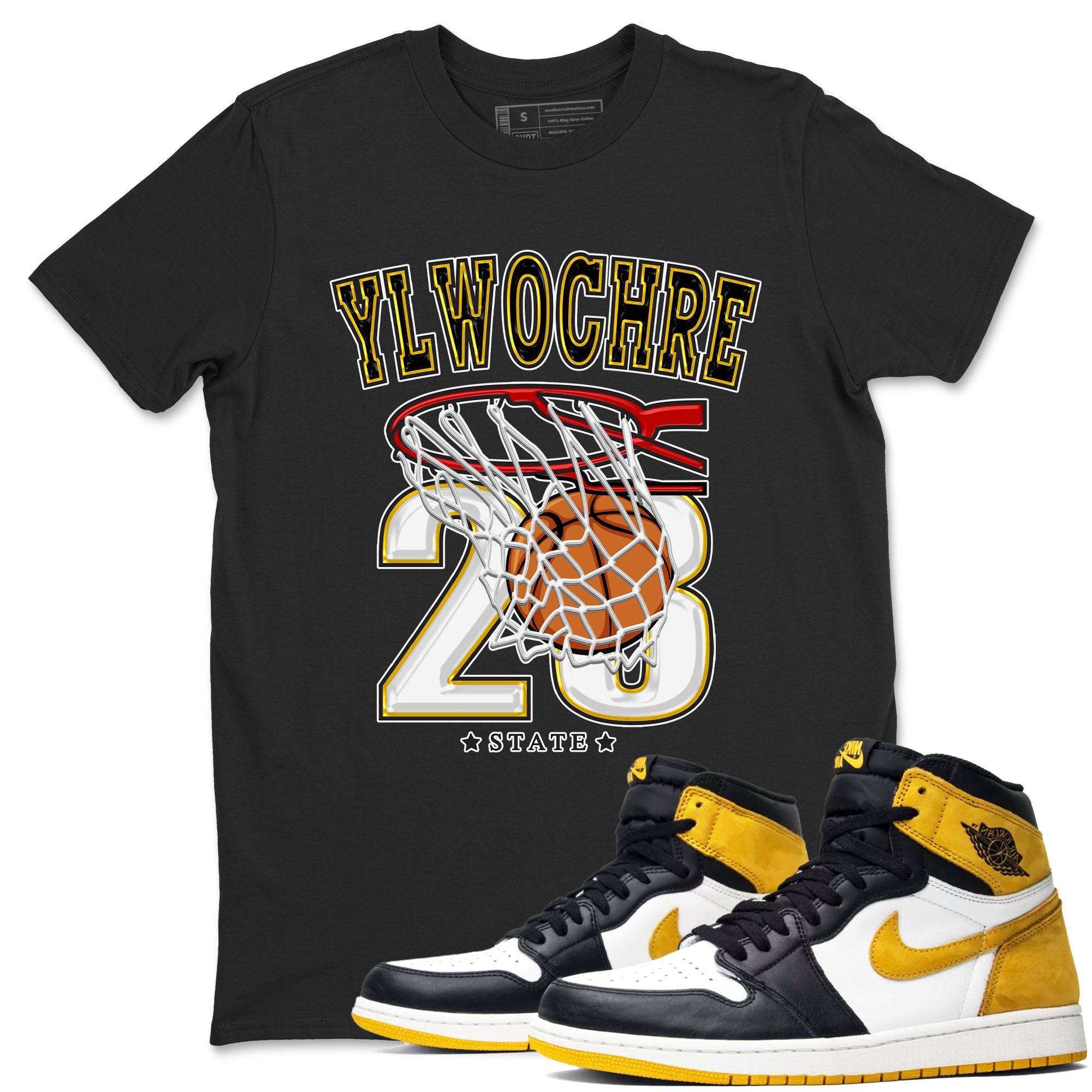 1s Yellow Ochre shirt to match jordans Basketball sneaker tees Air Jordan 1 High OG Yellow Ochre SNRT Sneaker Release Tees unisex cotton Black 1 crew neck shirt