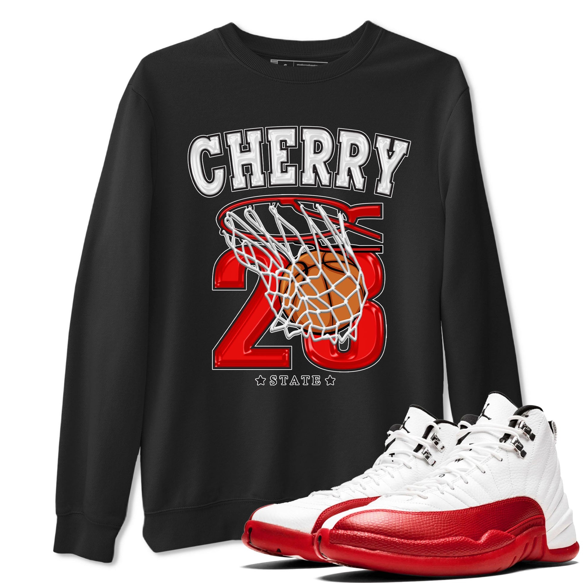Jordan 12 Retro Cherry shirt to match jordans Varsity Red Basketball special sneaker matching tees 12s Cherry SNRT sneaker tees Unisex Black 1 T-Shirt