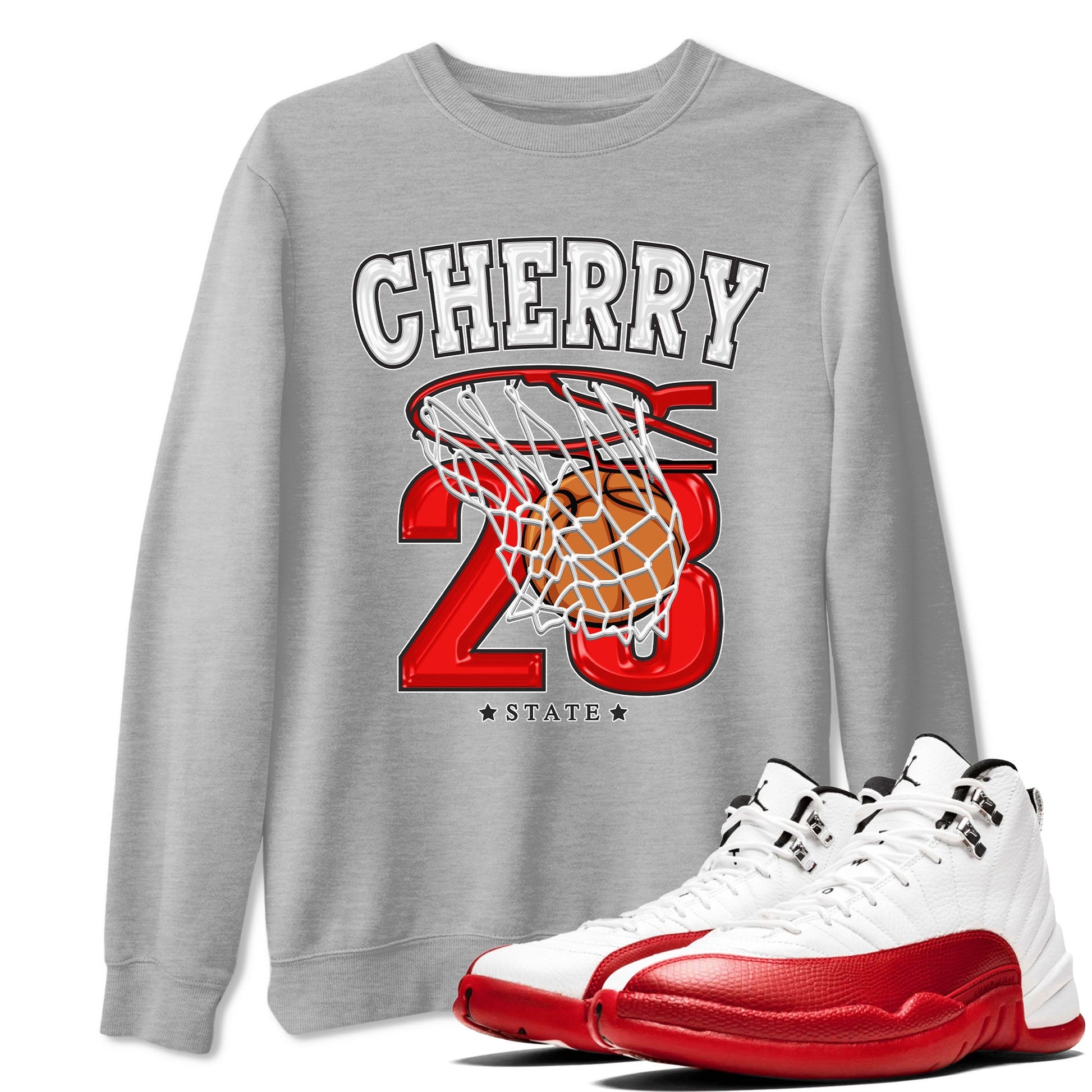 Jordan 12 Retro Cherry shirt to match jordans Varsity Red Basketball special sneaker matching tees 12s Cherry SNRT sneaker tees Unisex Heather Grey 1 T-Shirt