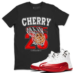 Jordan 12 Retro Cherry shirt to match jordans Varsity Red Basketball special sneaker matching tees 12s Cherry SNRT sneaker tees Unisex Black 1 T-Shirt