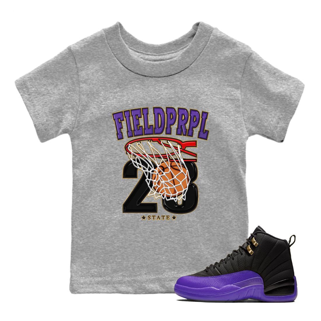 12s Field Purple shirt to match jordans Basketball sneaker tees Air Jordan 12 Field Purple SNRT Sneaker Release Tees Baby Toddler Heather Grey 1 T-Shirt