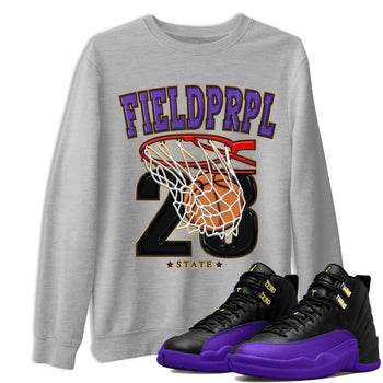 12s Field Purple shirt to match jordans Basketball sneaker tees Air Jordan 12 Field Purple SNRT Sneaker Release Tees Crew Neck Casual Unisex Heather Grey 1 T-Shirt