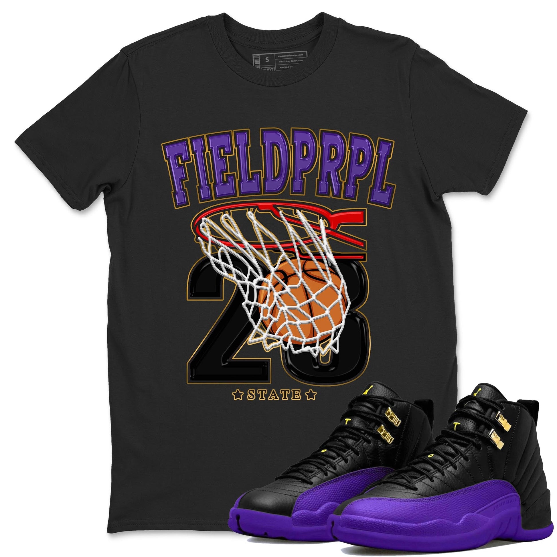 12s Field Purple shirt to match jordans Basketball sneaker tees Air Jordan 12 Field Purple SNRT Sneaker Release Tees Crew Neck Casual Unisex Black 1 T-Shirt