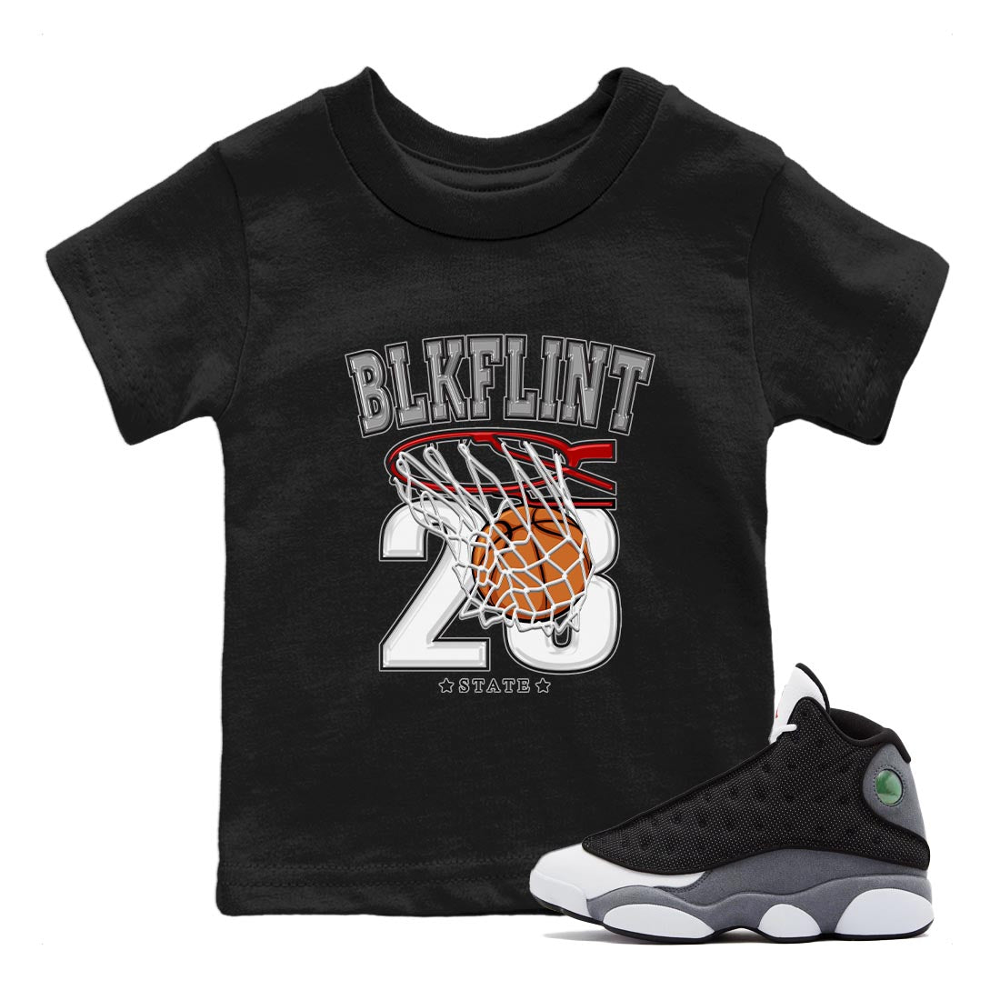 Air Jordan 13 Black Flint Sneaker Match Tees Basketball Sneaker Tees AJ 13s Black Flint Sneaker Release Tees Kids Shirts Black 1