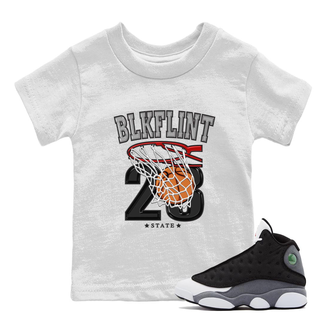Air Jordan 13 Black Flint Sneaker Match Tees Basketball Sneaker Tees AJ 13s Black Flint Sneaker Release Tees Kids Shirts White 1