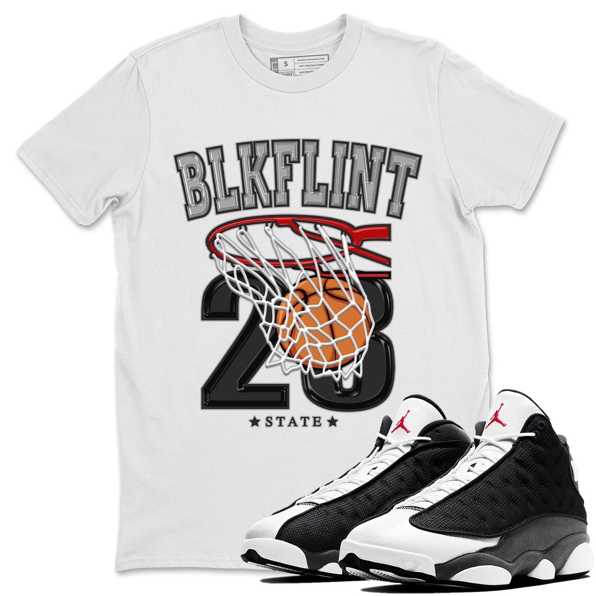 Air Jordan 13 Black Flint Sneaker Match Tees Basketball Sneaker Tees AJ 13s Black Flint Sneaker Release Tees Unisex Shirts White 1