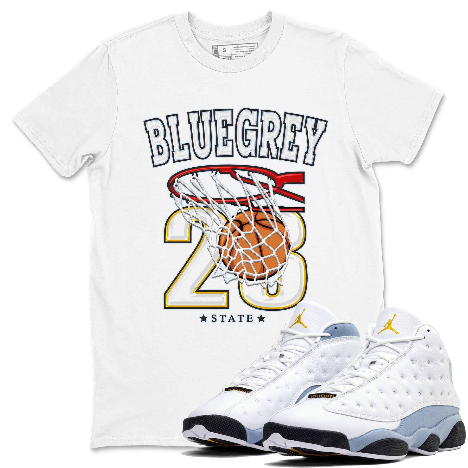 13s Blue Grey shirt to match jordans Basketball sneaker tees Air Jordan 13 Blue Grey SNRT Sneaker Release Tees unisex cotton White 1 crew neck shirt