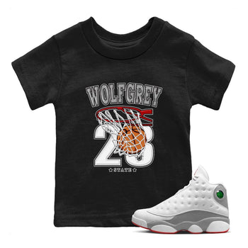 AJ13 Wolf Grey Sneaker Match Tees Basketball Sneaker Tees Air Jordan 13 Wolf Grey SNRT Sneaker Release Tees Kids Shirts Black 1