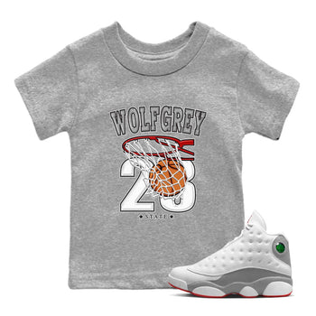 AJ13 Wolf Grey Sneaker Match Tees Basketball Sneaker Tees Air Jordan 13 Wolf Grey SNRT Sneaker Release Tees Kids Shirts Heather Grey 1