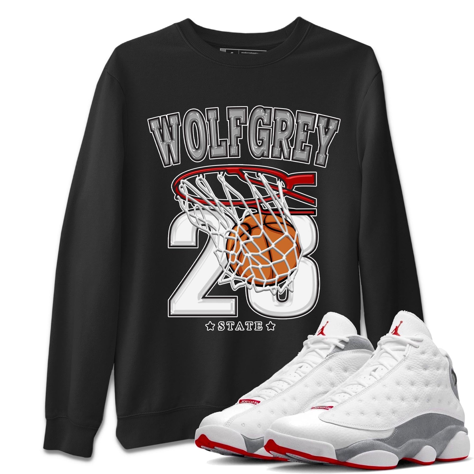 AJ13 Wolf Grey Sneaker Match Tees Basketball Sneaker Tees Air Jordan 13 Wolf Grey SNRT Sneaker Release Tees Unisex Shirts Black 1