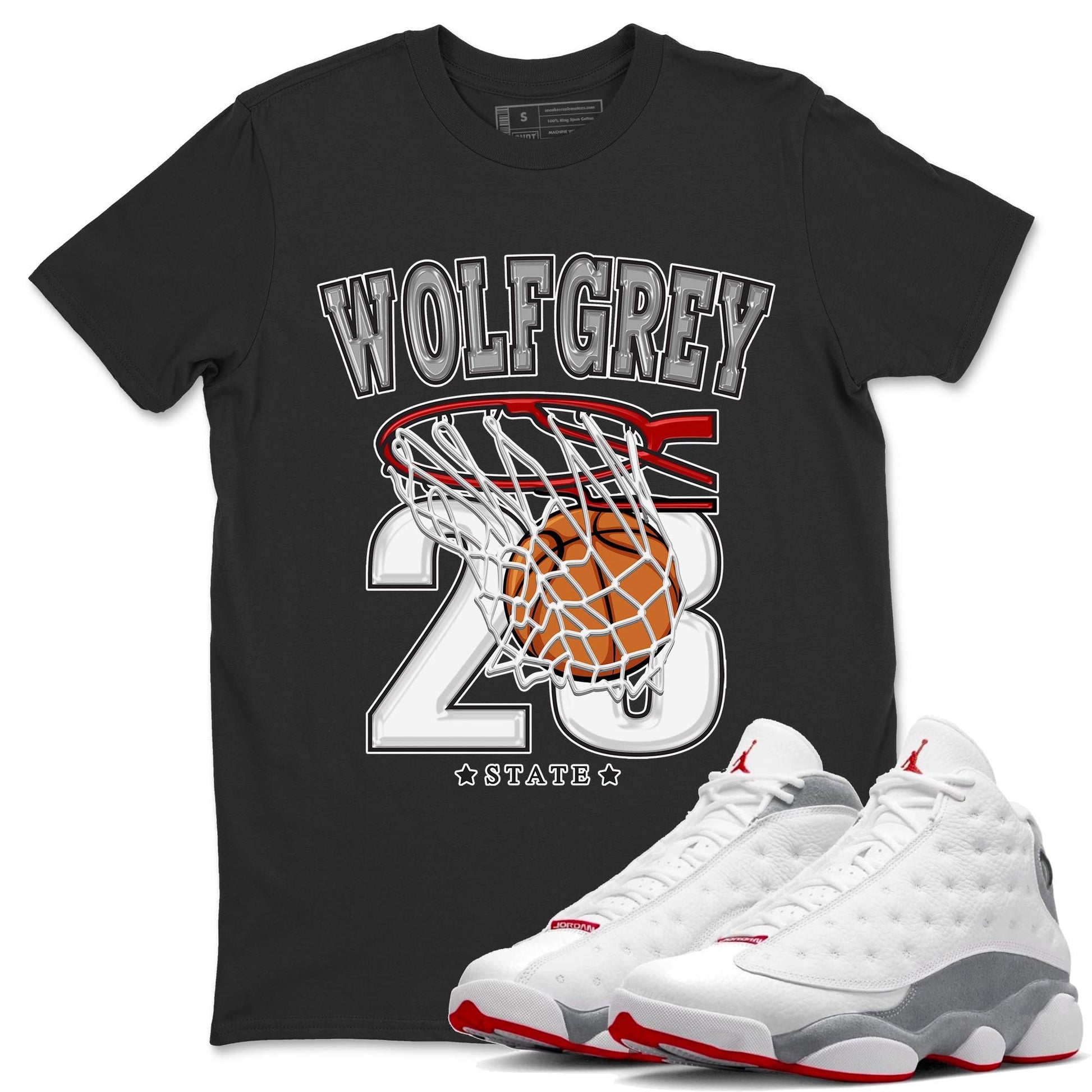 AJ13 Wolf Grey Sneaker Match Tees Basketball Sneaker Tees Air Jordan 13 Wolf Grey SNRT Sneaker Release Tees Unisex Shirts Black 1