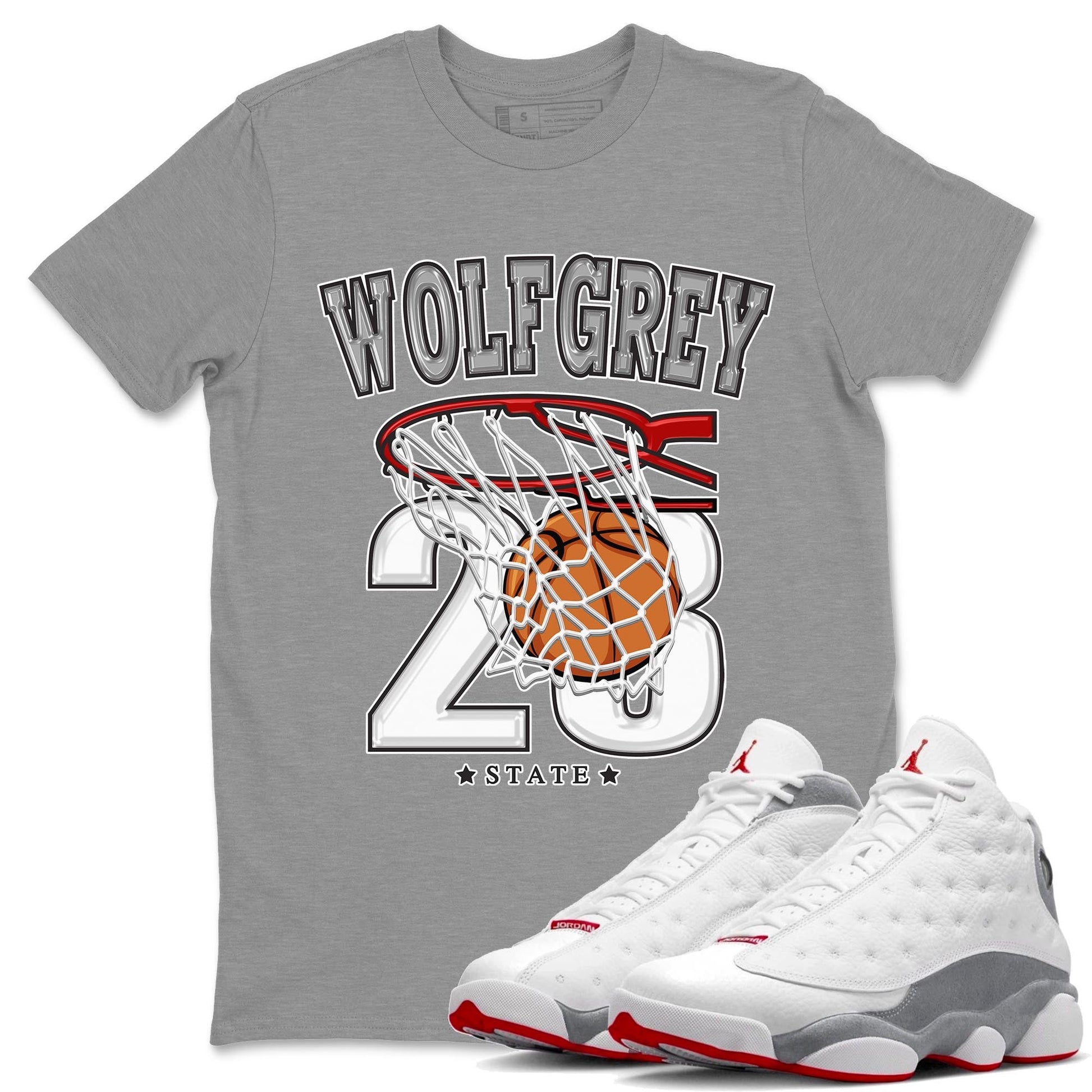 AJ13 Wolf Grey Sneaker Match Tees Basketball Sneaker Tees Air Jordan 13 Wolf Grey SNRT Sneaker Release Tees Unisex Shirts Heather Grey 1