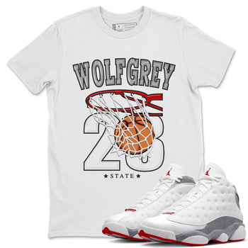 AJ13 Wolf Grey Sneaker Match Tees Basketball Sneaker Tees Air Jordan 13 Wolf Grey SNRT Sneaker Release Tees Unisex Shirts White 1