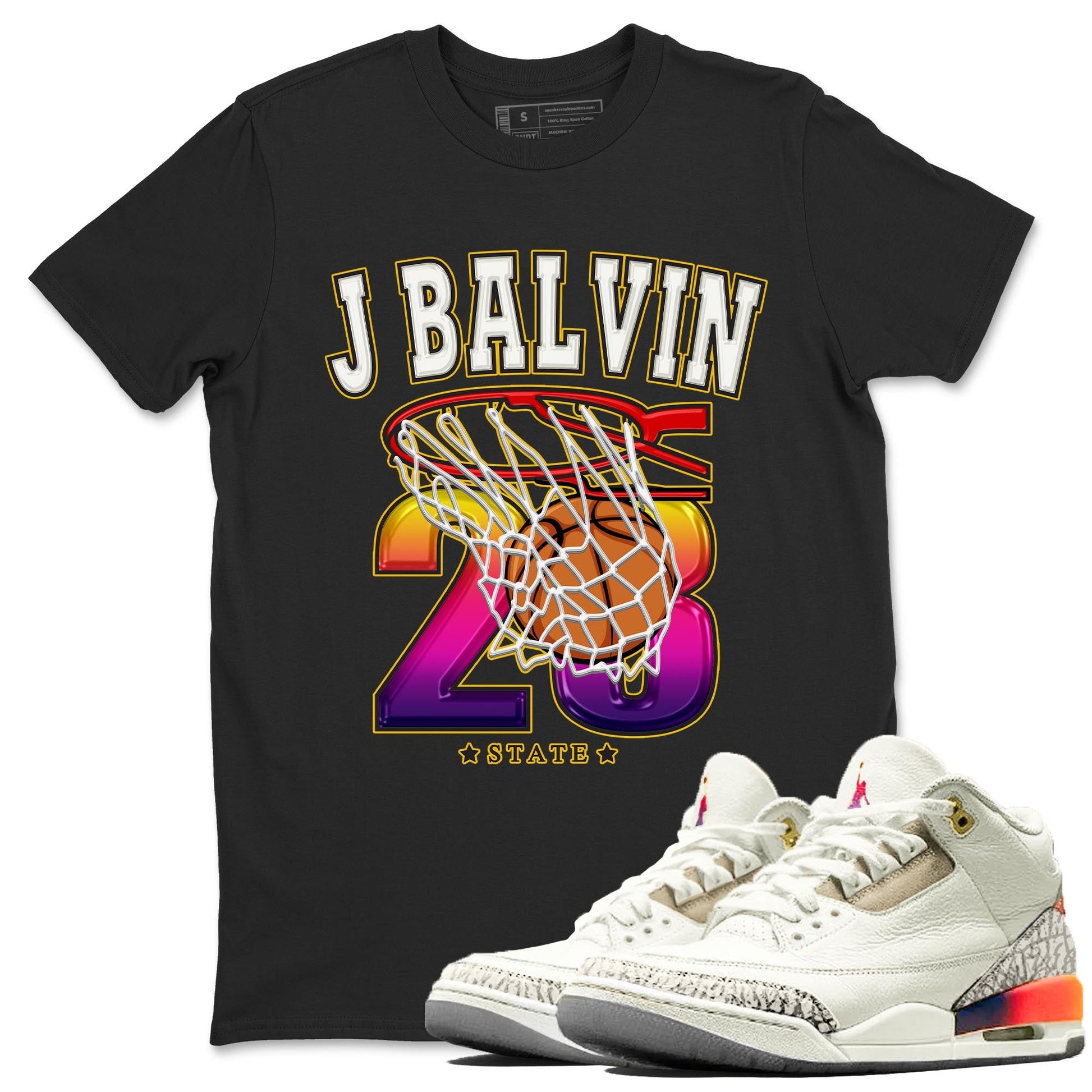 Air Jordan 3 J Balvin shirt to match jordans Basketball sneaker tees Crew Neck Air Jordan 3 X J Balvin SNRT Sneaker Release Tees Unisex Casual Shirts Black 1 T-Shirt