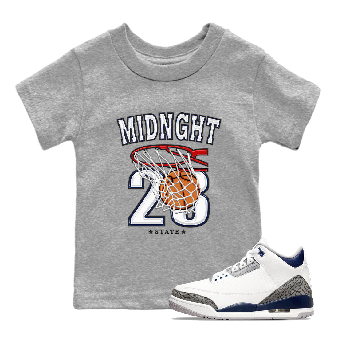Air Jordan 3 Retro Midnight Navy shirt to match jordans Basketball sneaker shirt 3s Midnight Navy SNRT sneaker tees baby toddler Heather Grey 1 cotton Shirt