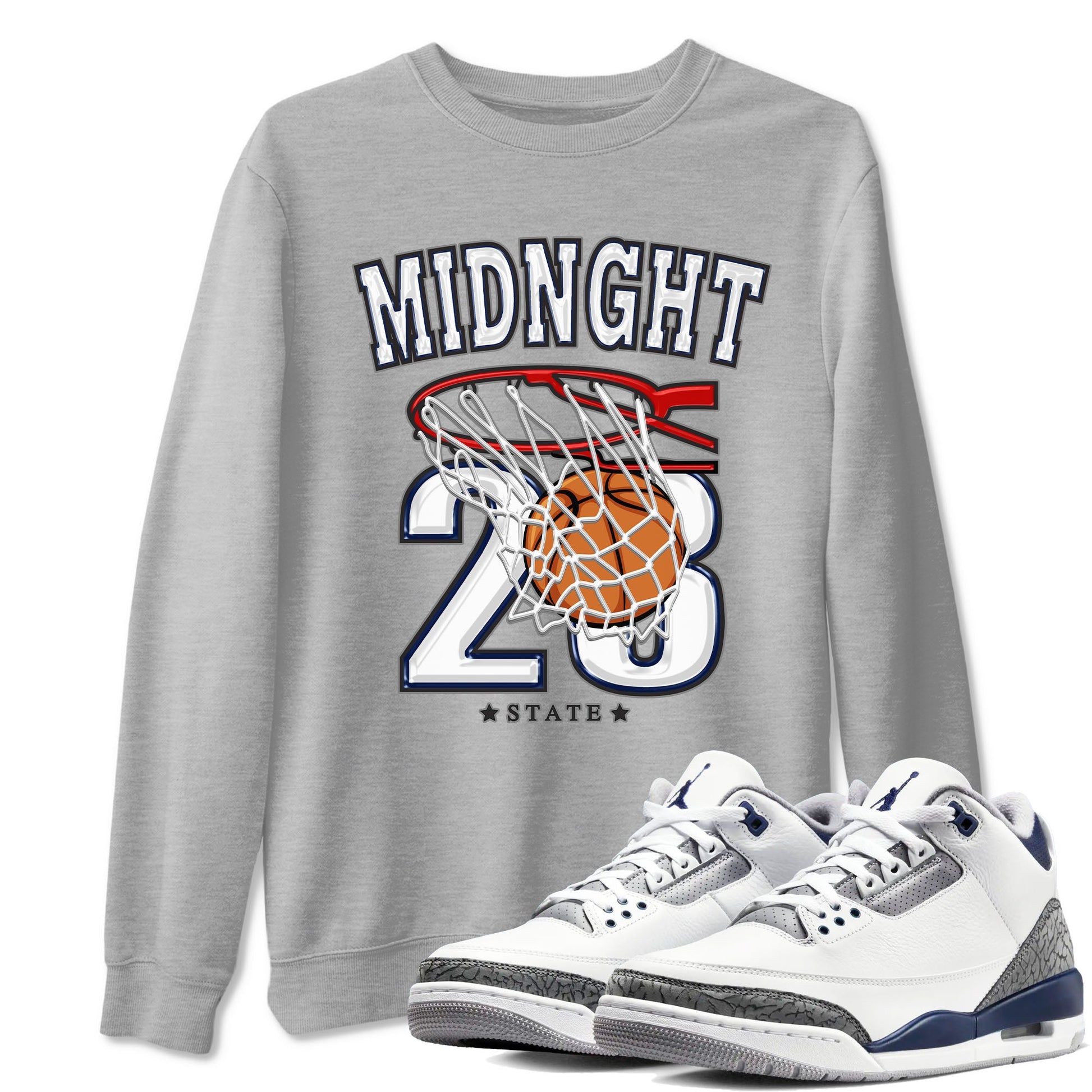 Air Jordan 3 Retro Midnight Navy shirt to match jordans Basketball sneaker shirt 3s Midnight Navy SNRT sneaker tees unisex crew neck cotton Heather Grey 1 crew neck shirt