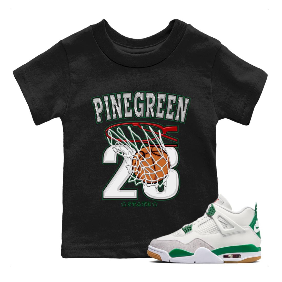 Air Jordan 4 Pine Green Sneaker Match Tees Basketball Sneaker Tees AJ 4s Pine Green Sneaker Release Tees Kids Shirts Black 1