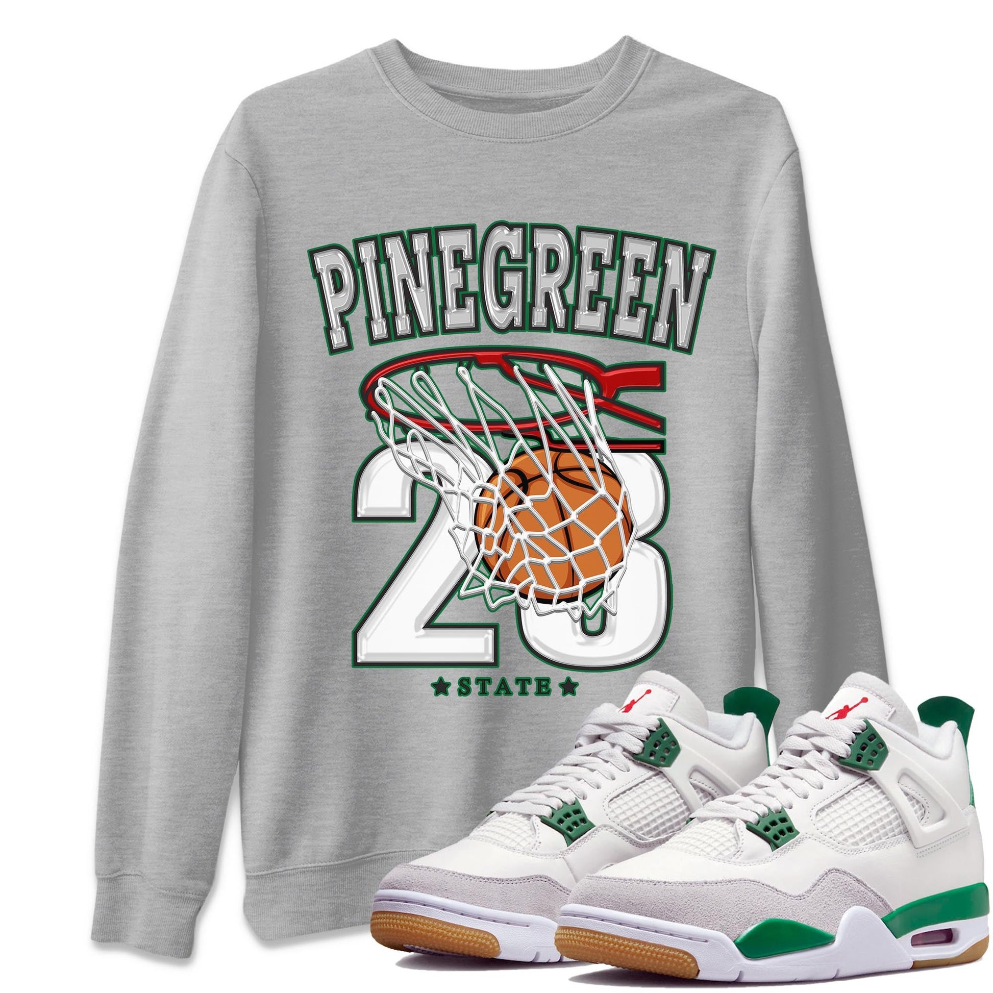 Air Jordan 4 Pine Green Sneaker Match Tees Basketball Sneaker Tees AJ 4s Pine Green Sneaker Release Tees Unisex Shirts Heather Grey 1