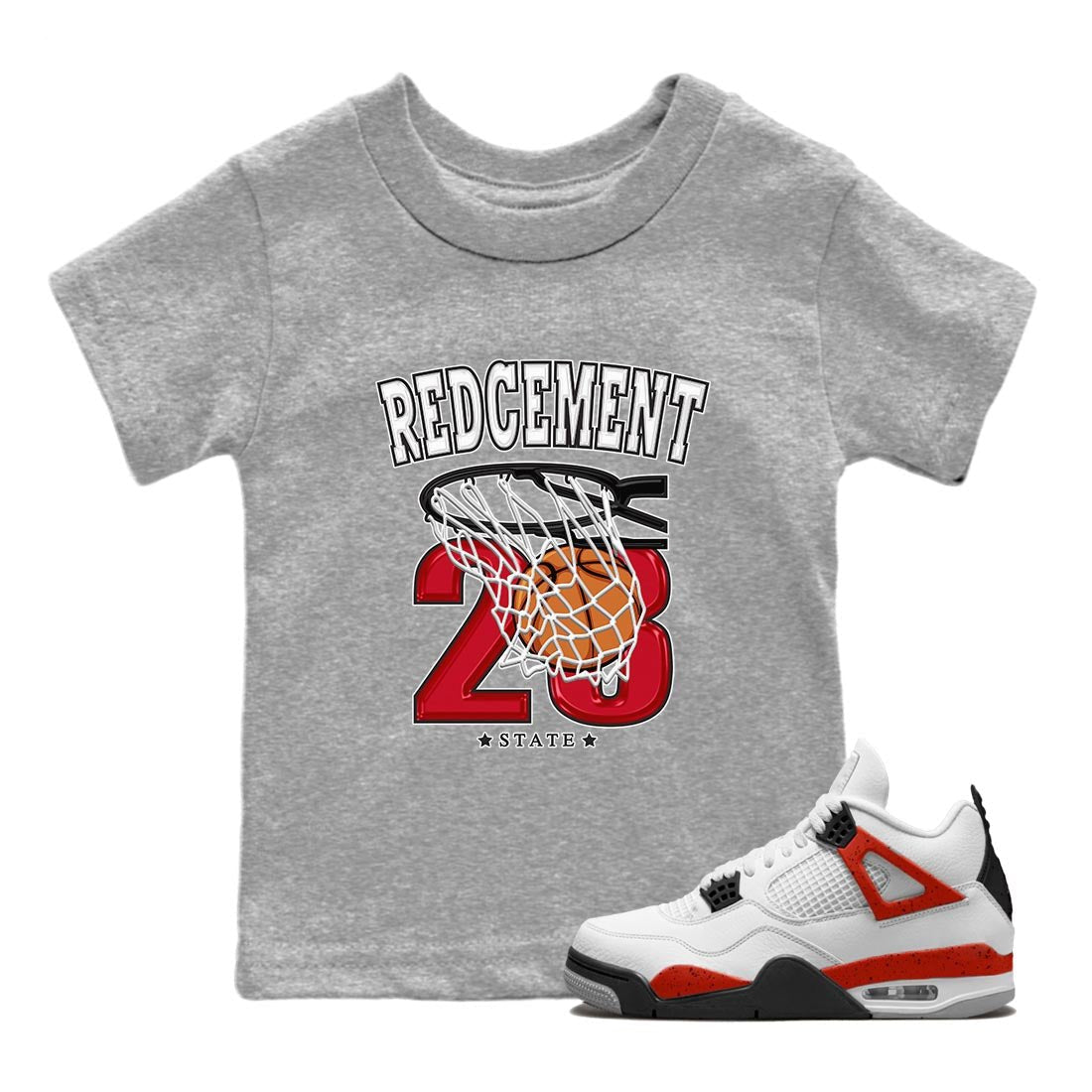 4s Red Cement shirt to match jordans Basketball sneaker tees Air Jordan 4 Red Cement SNRT Sneaker Release Tees Baby Toddler Heather Grey 1 T-Shirt