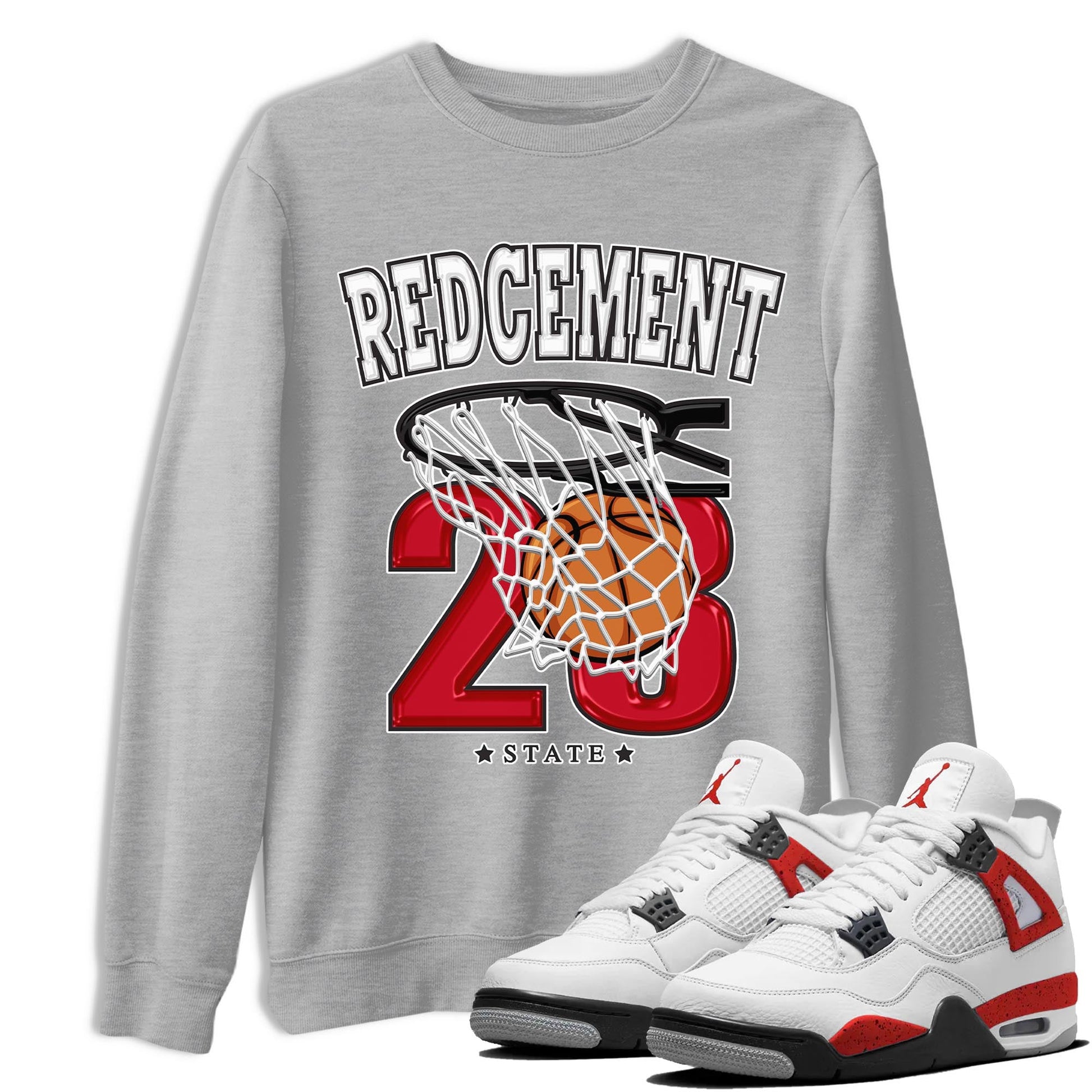 4s Red Cement shirt to match jordans Basketball sneaker tees Air Jordan 4 Red Cement SNRT Sneaker Release Tees Crew Neck Casual Unisex Heather Grey 1 T-Shirt