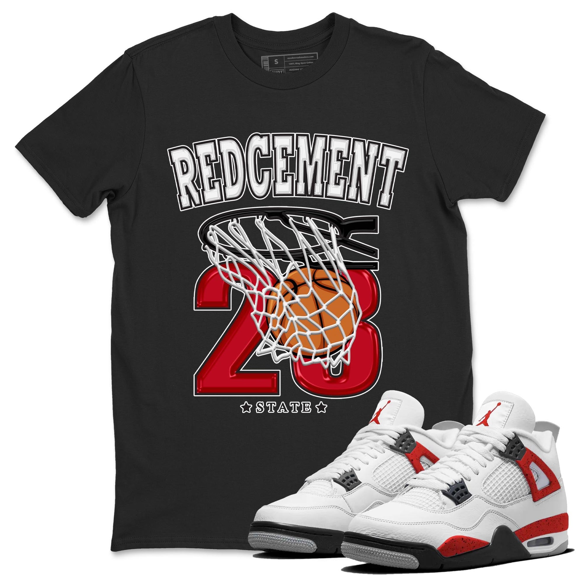 4s Red Cement shirt to match jordans Basketball sneaker tees Air Jordan 4 Red Cement SNRT Sneaker Release Tees Crew Neck Casual Unisex Black 1 T-Shirt
