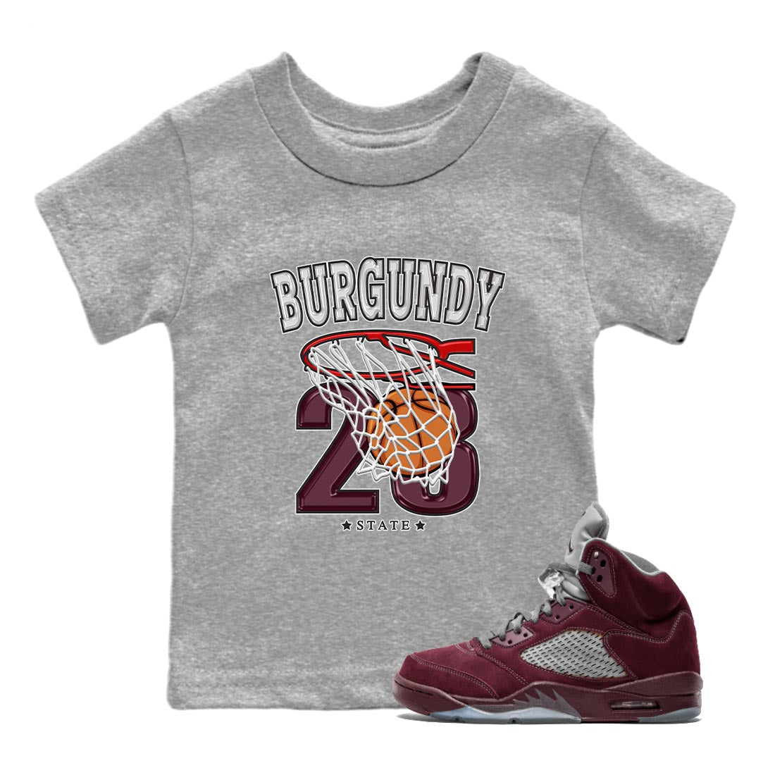 Jordan 5 Burgundy shirt to match jordans Basketball sneaker tees Crew Neck AJ5 Burgundy SNRT Sneaker Release Tees Baby Toddler Heather Grey 1 T-Shirt