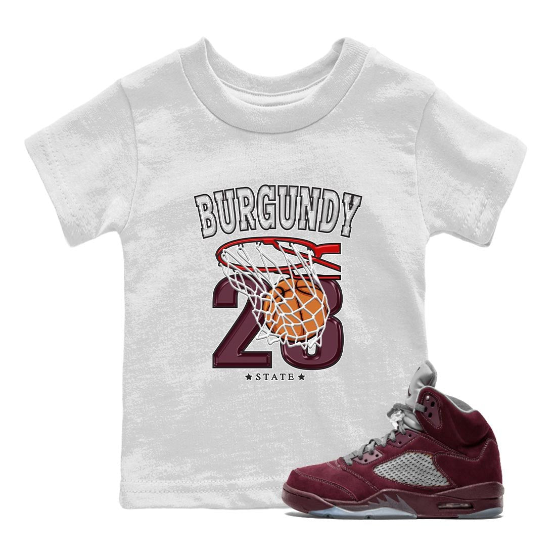 Jordan 5 Burgundy shirt to match jordans Basketball sneaker tees Crew Neck AJ5 Burgundy SNRT Sneaker Release Tees Baby Toddler White 1 T-Shirt