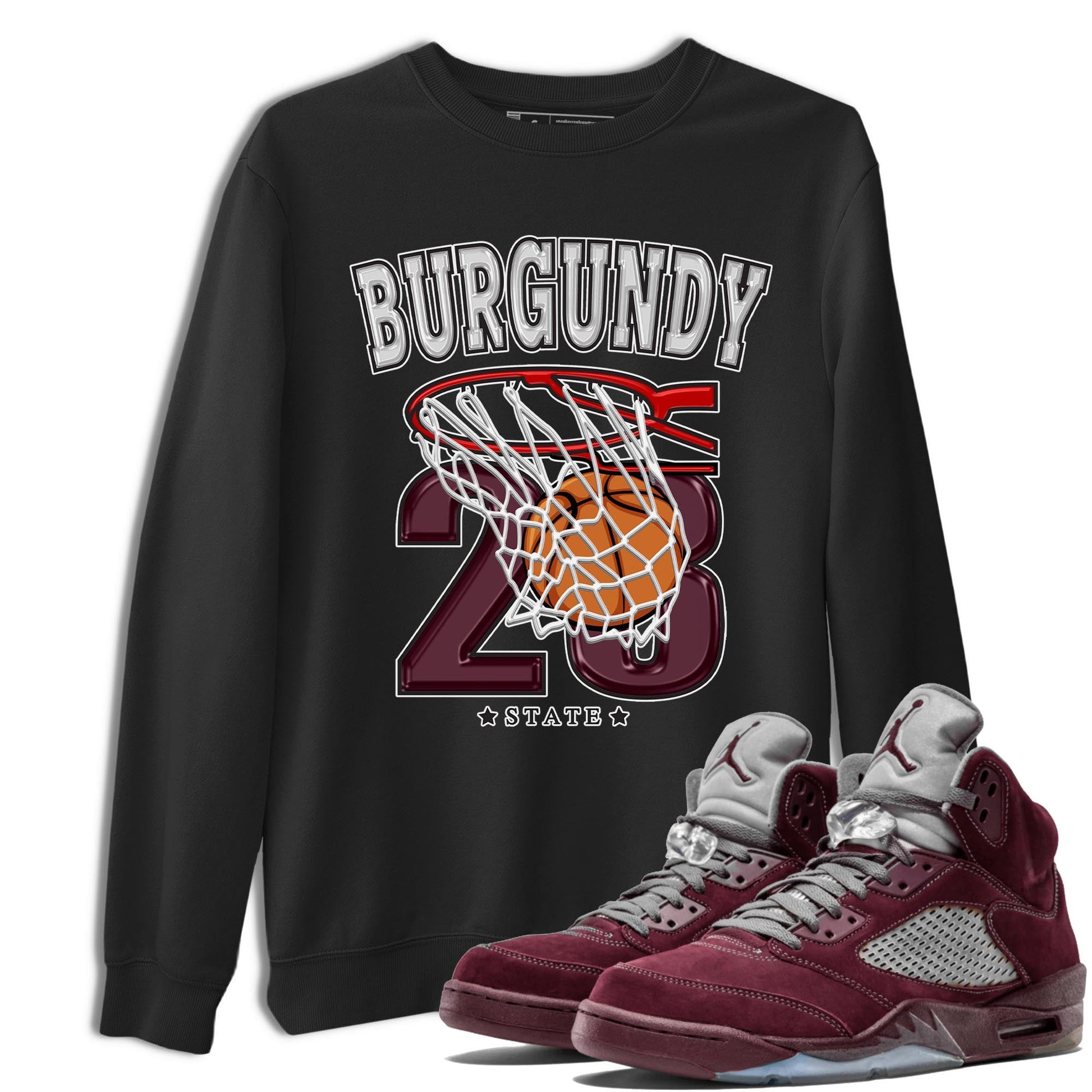 Jordan 5 Burgundy shirt to match jordans Basketball sneaker tees Crew Neck AJ5 Burgundy SNRT Sneaker Release Tees Unisex Casual Shirts Black 1 T-Shirt