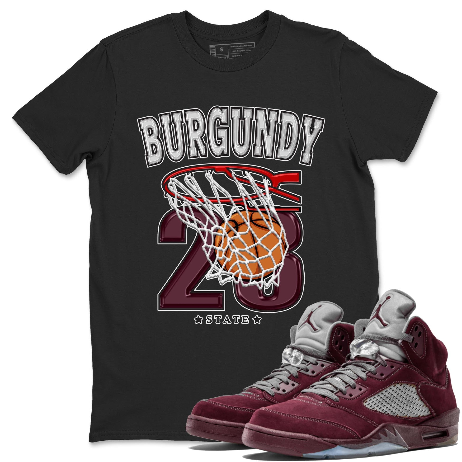 Jordan 5 Burgundy shirt to match jordans Basketball sneaker tees Crew Neck AJ5 Burgundy SNRT Sneaker Release Tees Unisex Casual Shirts Black 1 T-Shirt