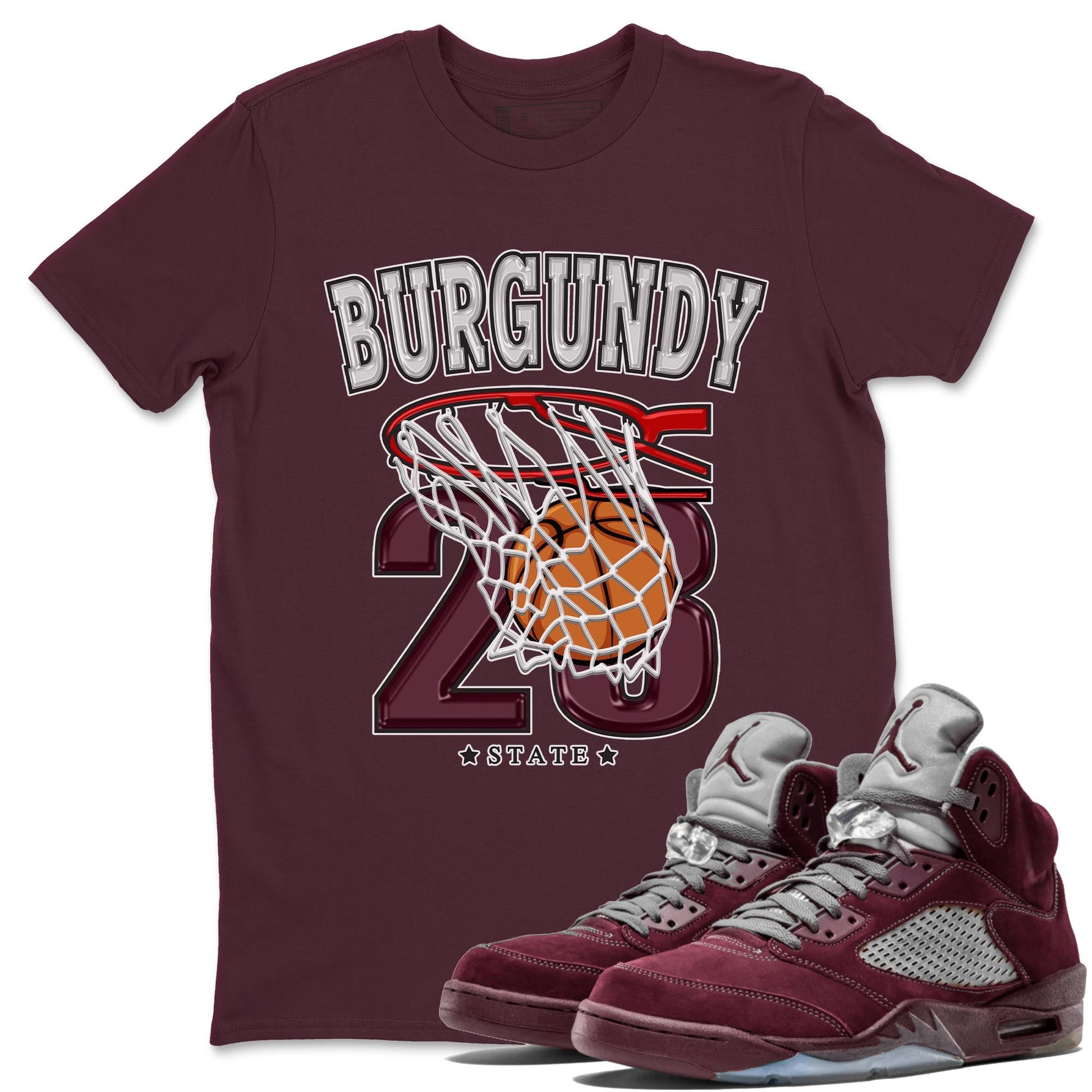Jordan 5 Burgundy shirt to match jordans Basketball sneaker tees Crew Neck AJ5 Burgundy SNRT Sneaker Release Tees Unisex Casual Shirts Maroon 1 T-Shirt
