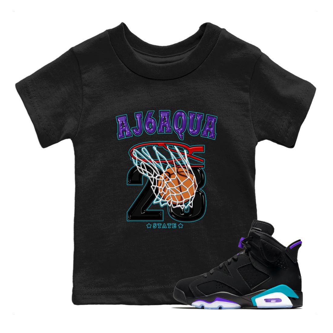 AJ6 Aqua shirt to match jordans Basketball sneaker release tees Air Jordan 6 Aqua SNRT Sneaker Tees Baby Toddler Black 1 T-Shirt