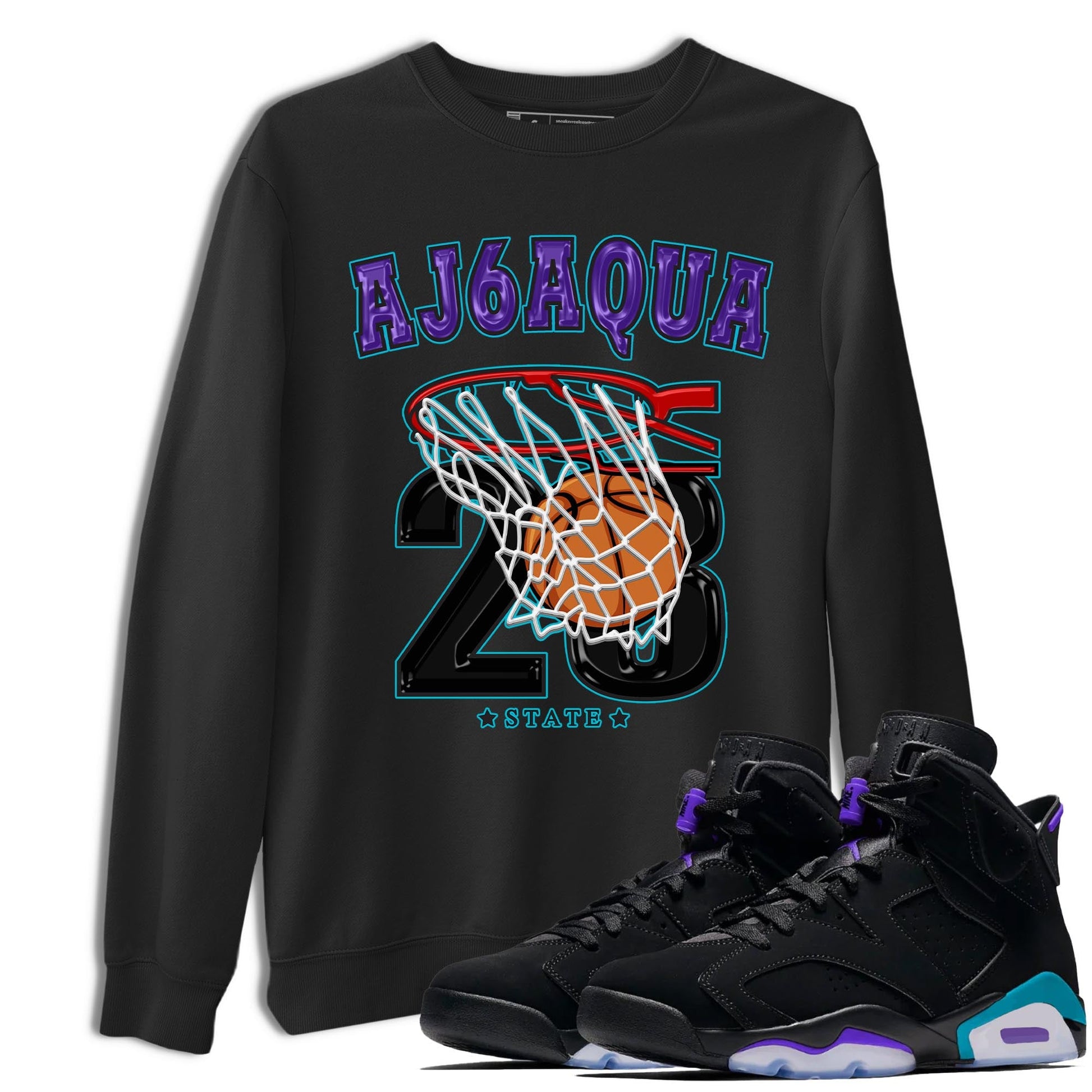 AJ6 Aqua shirt to match jordans Basketball sneaker release tees Air Jordan 6 Aqua SNRT Sneaker Tees Unisex Streetwear Clothing Black 1 T-Shirt